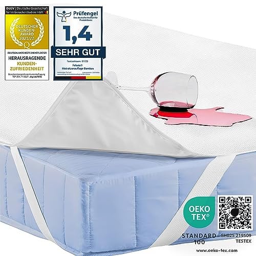 Feluna wasserundurchlässige Matratzenauflage wasserdichter Matratzenschoner aus Bambusfaser mit Öko-Tex Standard (200 x 200 cm)
