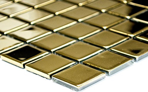 handmuster Mosaik Fliese Glasmosaik Gold Glänzend Wandfliese Küchenfliese Fliesenspiegel - 60-0706 Bogengröße: 60 x 100 mm, 1 Handmuster ca. 6x10 cm