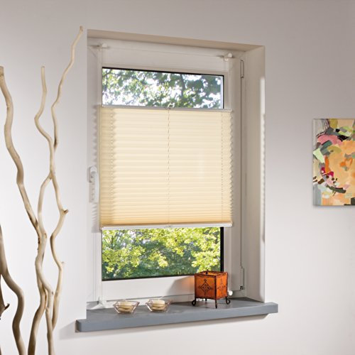Liedeco® Plissee verspannt mit Klemmträger; 80 x 130 cm Ecru (beige) (BxH); lichtdurchlässig Blickdicht stufenlos verstellbar; leichte Montage ohne Bohren; Klemmen am Fenster; Sonnenschutz