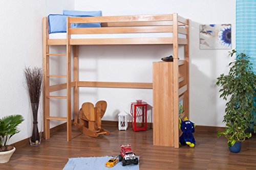 Hochbett/Kinderbett Dominik Buche Vollholz massiv Natur inkl. Rollrost - 90 x 200 cm