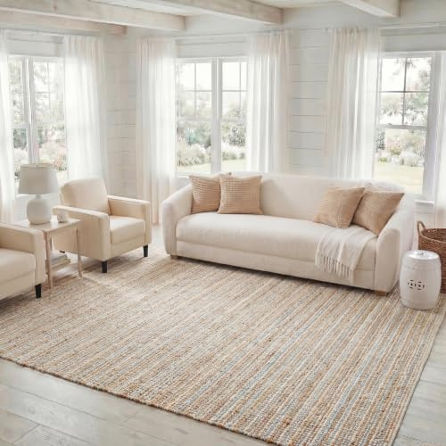 SAFAVIEH Naturfaser Teppich für Wohnzimmer, Esszimmer, Schlafzimmer - Natural Fiber Collection, Kurzer Flor, Grau und natürlich, 244 X 305 cm