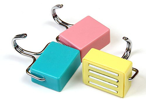 Alohha All-Purpose Kitchen Strong Magnetic Hooks for Keys,Coat,Fridge and Doors with Pink,Yellow,Blue Colour 3 Pack