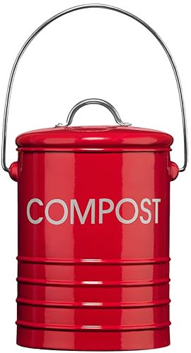 Premier Housewares 510018 Compost Bin with Handle, Red, Metal, H20 x W15 x D15cm