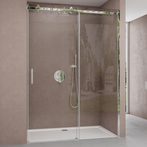 Sogood Porte de Douche Transparent pour Niche 140cm Paroi de Douche avec Porte Coulissante Teramo4 en Verre de Sécurité Anticalcaire 140x195cm