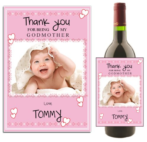 Personalised Wine/Champagne Bottle Photo Label ~ Christening Baptism Godmother Thank You Gift Idea N27