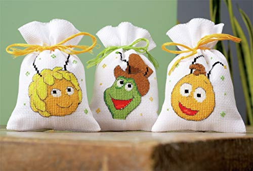 Vervaco Counted Cross Stitch Kit: Pot-Pourri Bag: Maya, Willy and Flip: Set of 3, NA, 8 x 12cm