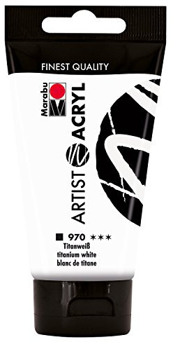 Marabu 12200003970 - Artist Acryl titanweiß 75 ml, feine Acrylfarbe in Künstlerqualität, auf Wasserbasis, pastose Konsistenz, hoch pigmentiert, sehr gute Brillanz und Deckkraft