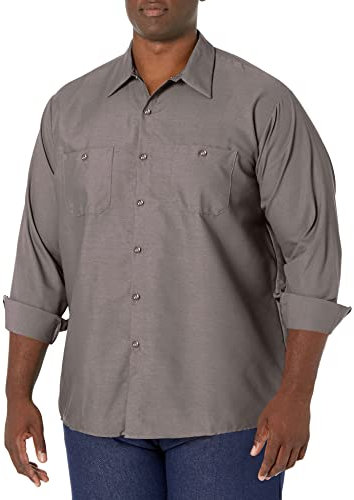 Red Kap Herren Industrial Work Shirt, Regular Fit, Long Sleeve Button-Down-Arbeitshemd, GRAU, L
