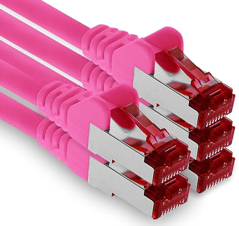 1aTTack.de - 5x 1m câble patch CAT6 S/FTP blindage PIMF câble réseau CAT.6 RJ45 câble Ethernet routeur LAN DSL commutateur modem panneau de brassage - magenta - 5 pièces