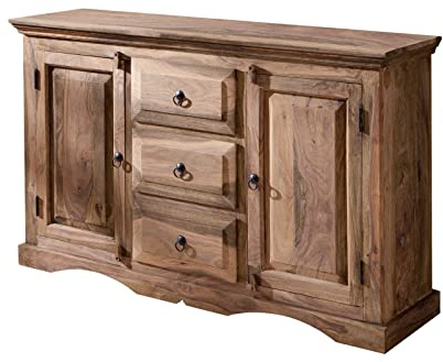 MASSIVMOEBEL24.DE Sideboard Sheesham grau geölt LEEDS #42 | 135x40x85 cm (BxTxH) 68 kg Klassisch montiert vollmassiv
