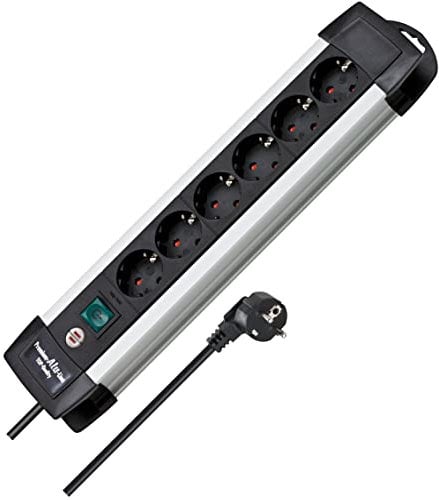 Brennenstuhl Premium-Alu-Line, Steckdosenleiste 6-Fach/Steckerleiste aus hochwertigem Aluminium (Mehrfachsteckdose mit Schalter und 3m Kabel, Made in Germany) Silber/schwarz