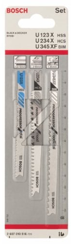 Bosch Accessories Professional Zubehör 2 607 010 516 3tlg. Stichsägeblatt-Set U 123 X; U 234 X; U 345 XF