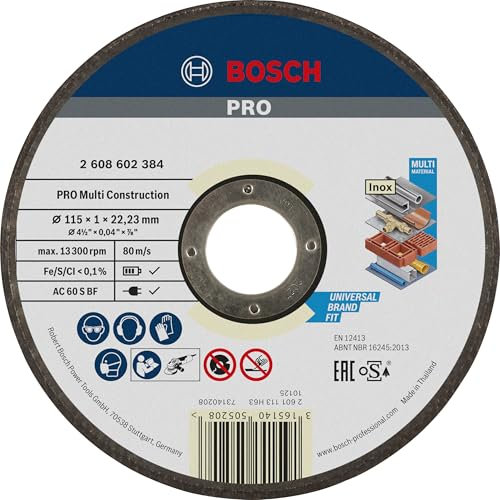 Bosch 1x PRO Multi Construction Trennscheibe für kleine Winkelschleifer und 22,23‑mm-Bohrung (für Edelstahl, Nichteisenmetalle, Ø 115 mm, Professional Zubehör Kleiner Winkelschleifer)