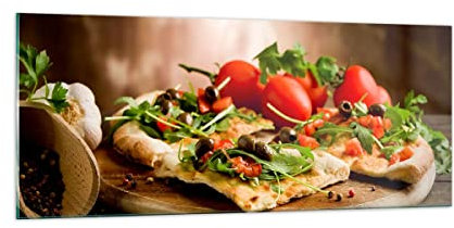 Panorama Bilder auf Glas 100x40cm Glasbild Pizza Vegetarier Italien Essen Groß Wanddeko Bild im Glas Schlafzimmer Küche Wandbilder Dekoration Wohnzimmer Modern Wand Kunstdruck Art GAB100x40-2540