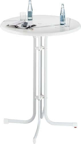 SCHÄFER SHOP Stehtisch Quickstep mit Sonnenschirmöffnung, desinfektionsmittelbeständig, Ø 850 mm, weiß