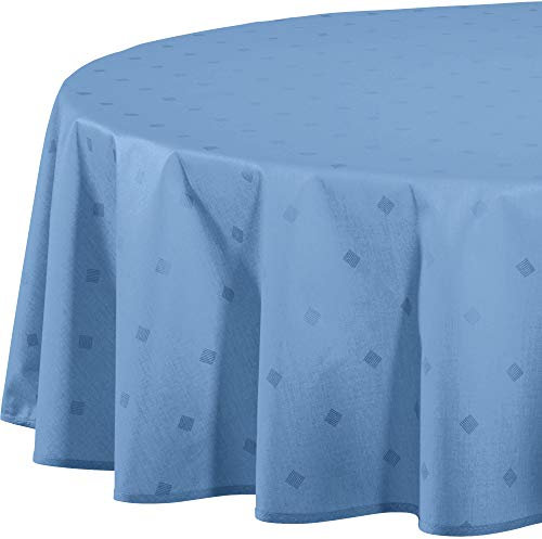 Erwin Müller abwaschbare Tischdecke, Tischwäsche Neuss im Rautendesign blau Größe rund: 160 cm Ø - acrylversiegeltes Gewebe für leichtes Wischen