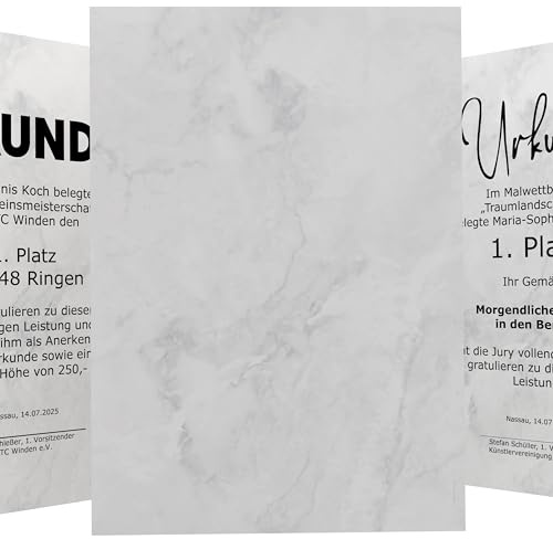 Urkundenpapier Marmor, 10 Blatt A4, Grammatur: 190g/m², hochwertiges Briefpapier für Laser- bzw Tintenstrahldrucker/Kopierer/Beschreiben per Hand
