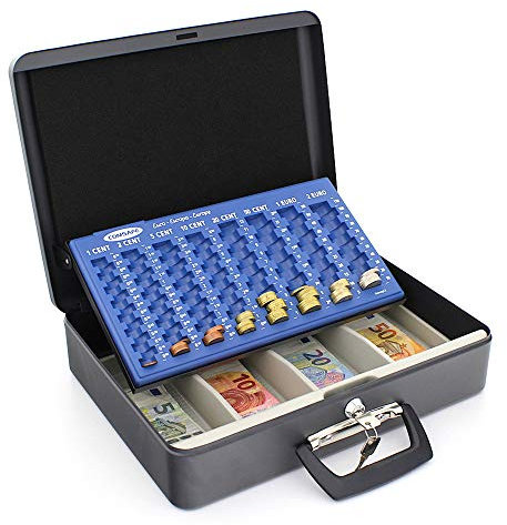 Profirst Geldkassette Uranus Zylinderschloss 2 Schlüssel Qualitäts-Stahlblech Münzzählbrett Banknotenfach 2 Tragegriffe Transportbox