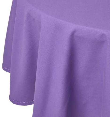 Homescapes Lila Tischdecke rund mit Hohlsaum aus 100% Baumwolle 178 cm, rundes Tischtuch, waschbar & pflegeleicht