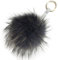 Realkontor XXL Taschenanhänger mit Lederband und Karabiner, Schlüsselanhänger Bommel Pelzbommel Pompon Pelz Fell Echtpelz, Anthrazit-schwarz, XXL 16-20 cm Durchmesser