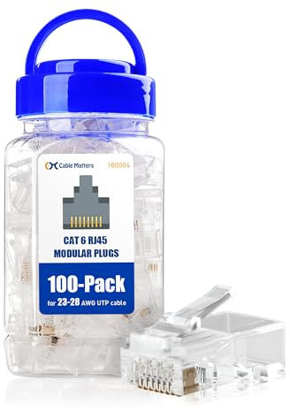 Cable Matters 100-Pack CAT6 RJ45 Modular Plugs (RJ45 Connectors / Cat6 Connector / Cat6 RJ45 Ends / RJ45 Plugs) for Solid or Stranded UTP Cable
