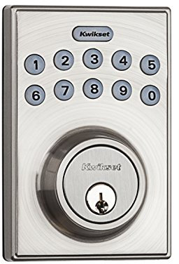 Kwikset 92640-001 Contemporary Electronic Keypad Single Cylinder Deadbolt with 1-Touch Motorized Locking, Satin Nickel