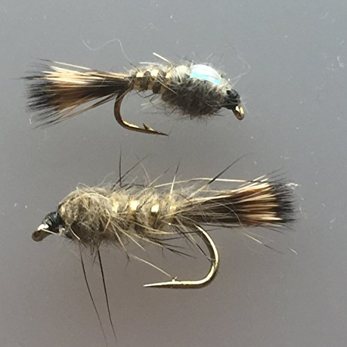 Angel-Fliegen, Hasen-Ohr-Nymphen, Larven, Auswahl von 12 Fliegen, Größe 10 - 16 Forellen-Fliegen Pack Nummer 2