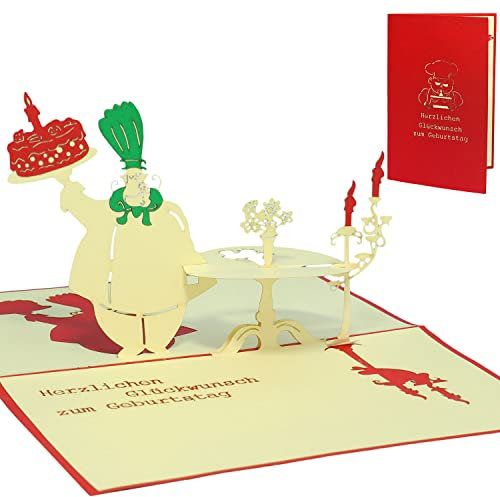 LINPOPUP® 3D Pop-Up Karte Geburtstag, Geburtstagskarte mit Umschlag, Happy Birthday - Gutscheinkarte zum Geburtstag, Geschenk für Freunde, Mann, Frau, Kollegen, Genußliebhaber, Koch, N12