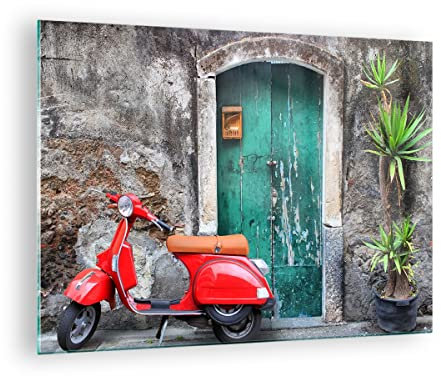 ARTTOR Bilder auf Glas Scooter transport italien retro Glasbild 70x50cm Wandbilder Dekoration Wohnzimmer Schlafzimmer Küche Deko Klein Wanddeko Bild im Glas Wand Kunstdruck Art Modern GAA70x50-2571