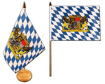 Flaggenfritze Tischflagge/Tischfahne Deutschland Bayern mit Löwe + gratis Aufkleber