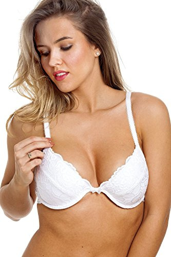 Camille Womens White Floral Lace Padded Underwired Bra 36B