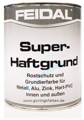 Feidal Super Haftgrund, Farbton weiss/reinweiss RAL 9010 /seidenmatt / 2,5 l/Rostschutzgrund und Grundierung f. Metall, Aluminium, Zink, Kunststoff, Hart-PVC, innen u. aussen