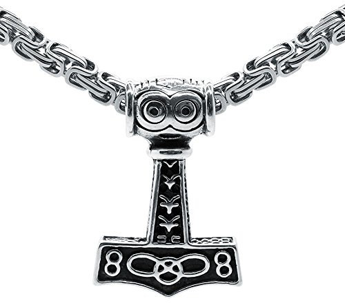 SoulCats Thorshammer Anhänger Königskette Edelstahl Mjölnir Mjöllnir Thors Hammer Thor, Farbe: Silber;Länge: 55 cm