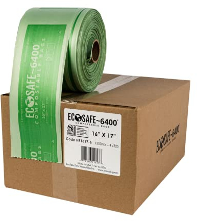 EcoSafe-6400 HR1617-6 Certified Compostable Bag - ASTM D6400 Approved - Small 16x17” Green Bags for 2.5 Gallon Bin - Extra Strong Leak, Puncture and Tear Resistant Food Scraps Bin Liners, Pack of 1300