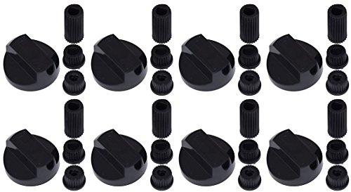 Ufixt Universal Cooker Control Knobs | 8 Pack Black Oven Dial Kit | Includes 24 Adapters for All Shaft Sizes | compatible with All Gas Electric Brands