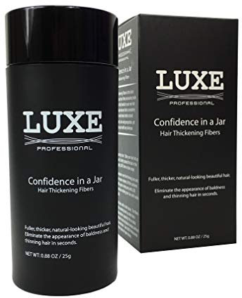 LUXE Haarverdichtungs-Fasern mit natürlichen Keratin - Vom Hautarzt getestet - Zertifiziertes Hypoallergen - 2 Monate + Vorrat! - Zuversicht in einer Flasche! - In mehrere Farben erhältlich - Schwarz
