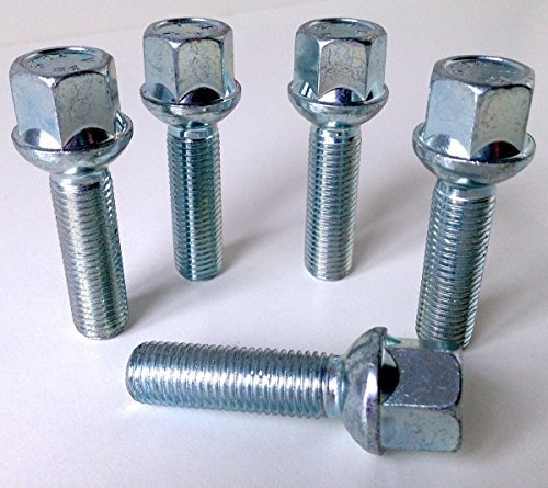 Set of 5 alloy wheel bolts M12 x 1.5 thread 40mm long, radius seat, 17mm Hex suitable for Mercedes