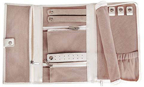 CASE ELEGANCE Pochette Bijoux Voyage, Rangement Bijoux en cuir artificiel Trousse voyage pour bijoux, Rouleaux Range Bijoux couleur Crème, Taille Petite