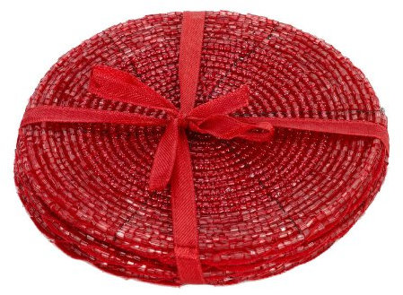 Landon Tyler - Sottopiatto con Perline, Colore: Rosso, Confezione da 4 Pezzi