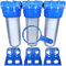 Transparente Trio Filtergruppe - Vorfilter - Brunnenwassserfilter - in 10 Zoll mit 3/4“ IG mit Filterschlüssel und Wandhalter - Aktivkohlefilter und Sedimentfilter