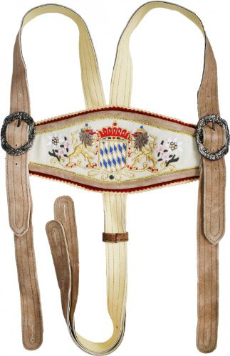 German Wear Hosenträger für Trachten Lederhosen mit Bayerischem Wappen-stickerei, Farbe:Beige