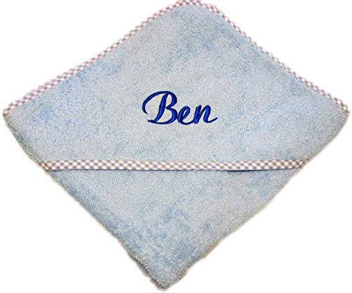 Baby Kapuzenbadetuch 80x80 cm 100% Baumwolle hellblau Personalisiert mit Namen/Personalisiert