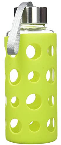 IBILI - Botella de vidrio lake 400 ml verde, Borosilicato, Reutilizable, protector anti-golpes