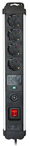 Regleta de enchufes con protección sobretensión sobrecalentamiento Silver Electronics 4 Tomas, Cable 1,5 Metros Negro