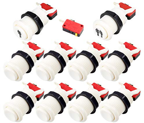 EG STARTS 8x White Happ Style Standard Push Buttons + One Two Player Buttons With Micro Switch For Arcade Machine Games Joystick Mame Jamma