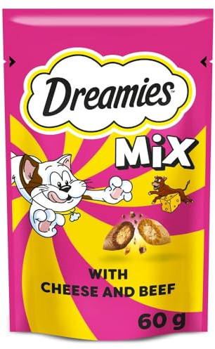 Dreamies Cat Treats, Tasty Snacks with Delicious Cheese and Tempting Beef, 8 Pouches of 60 g