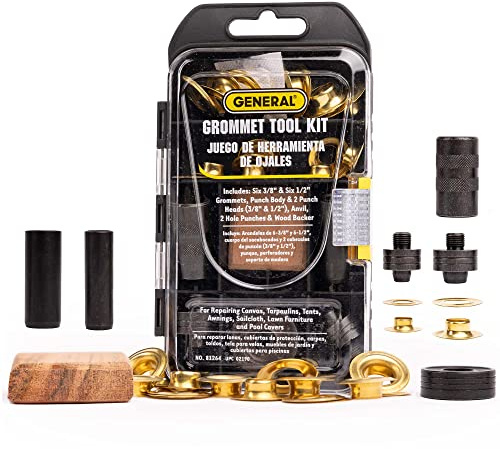 General Tools 3/8-1/2 Grommet Kit - Rustproof Solid Brass Grommets for Tarp Repair, Reinforcing Canvases, and Fabric Rings