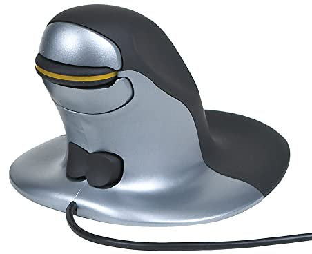 Posturite Penguin Wired Ambidextrous Ergonomic Mouse - Vertical High Precision Computer and Laptop Accessory - Compatible with Windows and Apple Mac - Large, Black/Silver