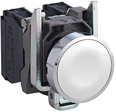Schneider Electric Harmony XB4 Push button, metal, flush, white, 22, spring return, unmarked, 1 NO, XB4BA11