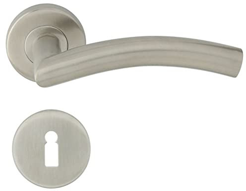 domino Türgriff Drückergarnitur BB-Buntbart Set Rund Rosette Türklinke für Zimmertür, Bürotür, Kellertür & Innentür Edelstahl Türdrückergarnitur PRADO-R INOX